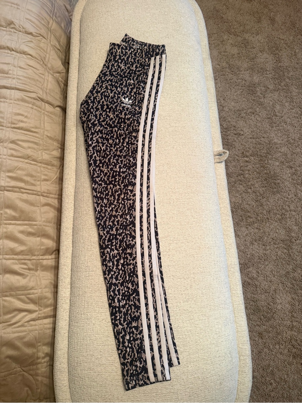 adidas Black & White Leopard Print Leggings with Signature Stripes